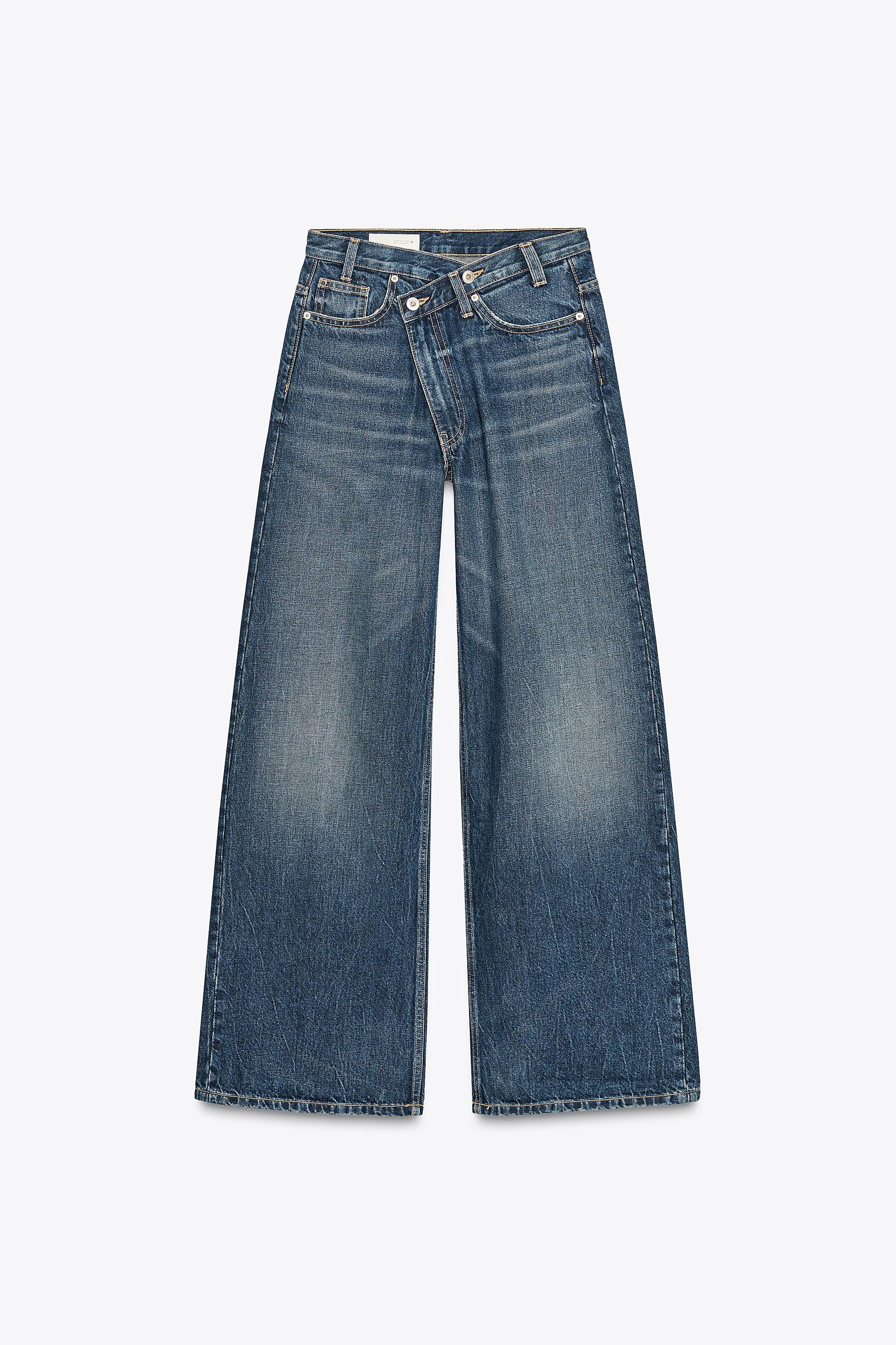 Trf High Waist Crossover Waist Wide Leg Jeans