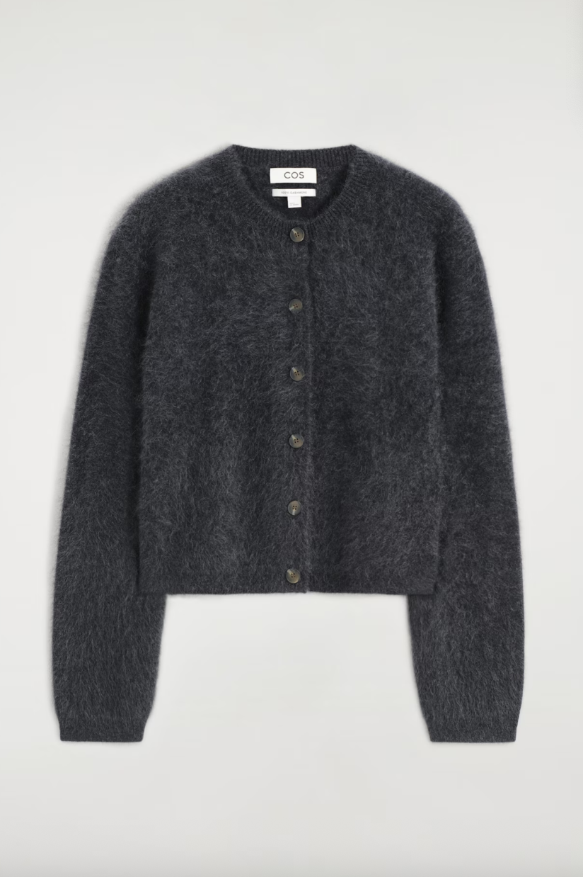 Brushed Pure Cashmere Crew-Neck Cardigan