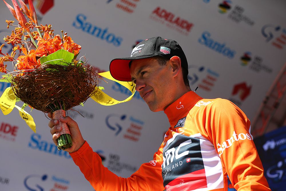 Tour Down Under leader Richie Porte on the stage 4 podium