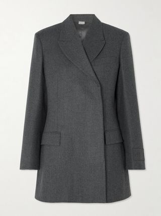 Double-breasted flannel wool coat