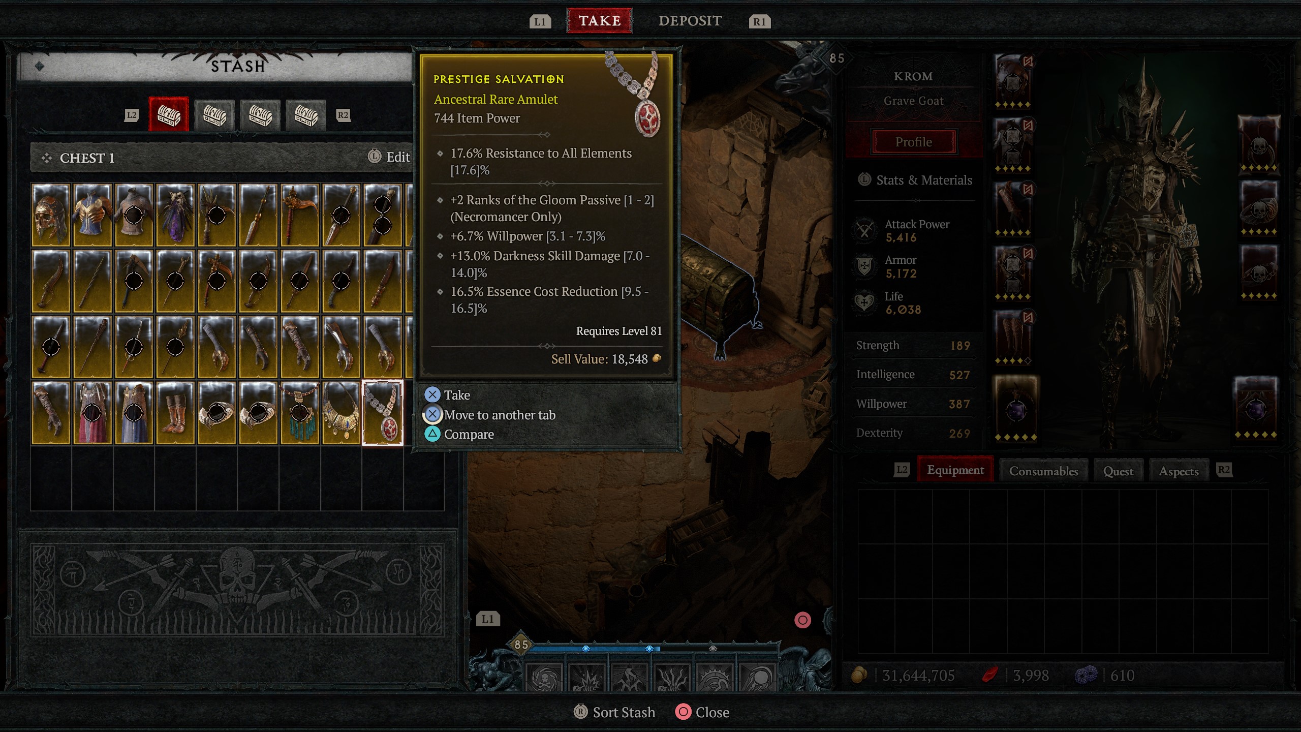Diablo 4 Ancestral items in the vault