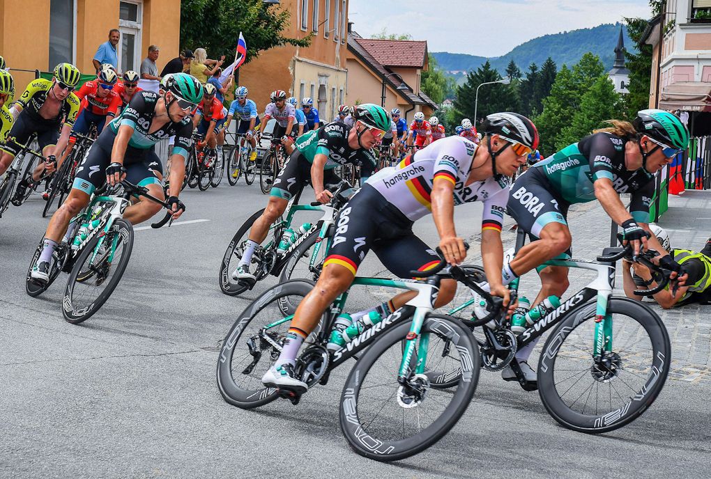 Pascal Ackermann (Bora-Hansgrohe) in the peloton during stage 1 in Slovenia