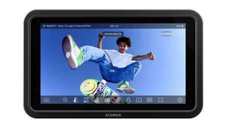 Atomos Shinobi GO on camera monitor on a white background