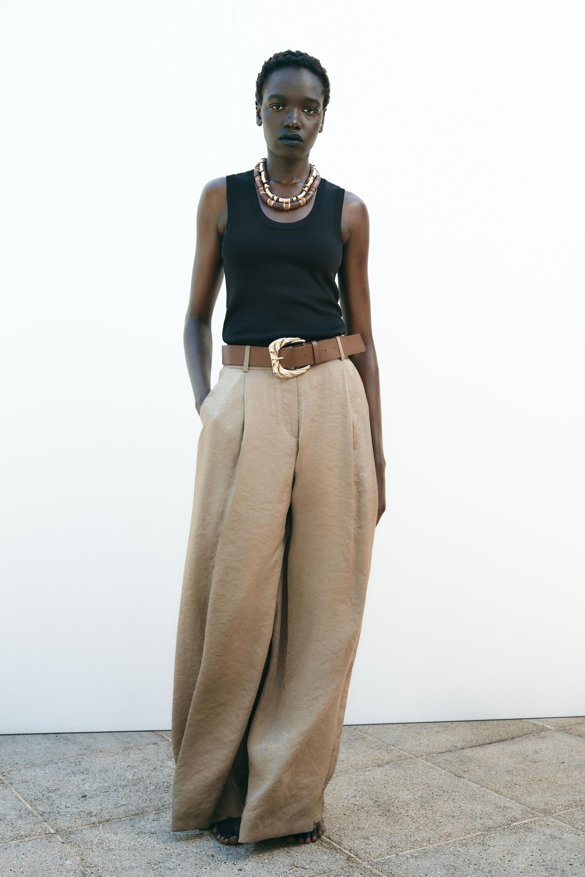 Satin Wide-Leg Belted Pants
