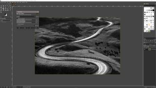 Screenshot of GIMP software editing a picture of winding road