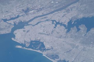 This photo of Earth from space, captured by an astronaut at the International Space Station, features the Greater New York City area, including parts of Westchester, Long Island and New Jersey. An Expedition 63 crewmember captured this view of the Big Apple from approximately 257 miles (413 kilometers) overhead on April 28, 2020.