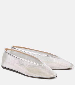 Luna Leather-Trimmed Mesh Ballet Flats