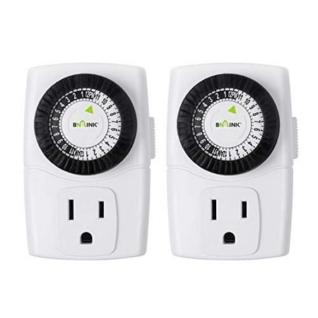 Bn-Link Bnd-60/u47 Indoor Mini 24-Hour Mechanical Outlet Timer, 3-Prong, 2-Pack