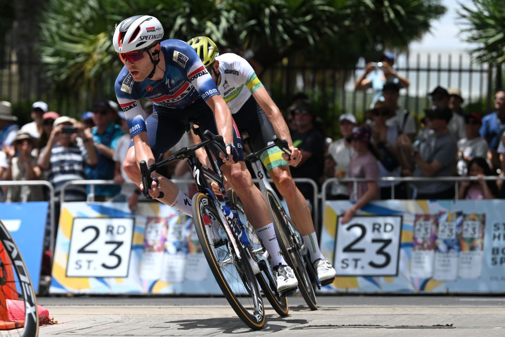 ADELAIDE AUSTRALIA JANUARY 26 Casper Pedersen of Denmark and Team Soudal QuickStep competes in the breakaway during the 25th Santos Tour Down Under 2025 Stage 6 a 90km stage from Adelaide to Adelaide UCIWT on January 26 2025 in Adelaide Australia Photo by Dario BelingheriGetty Images
