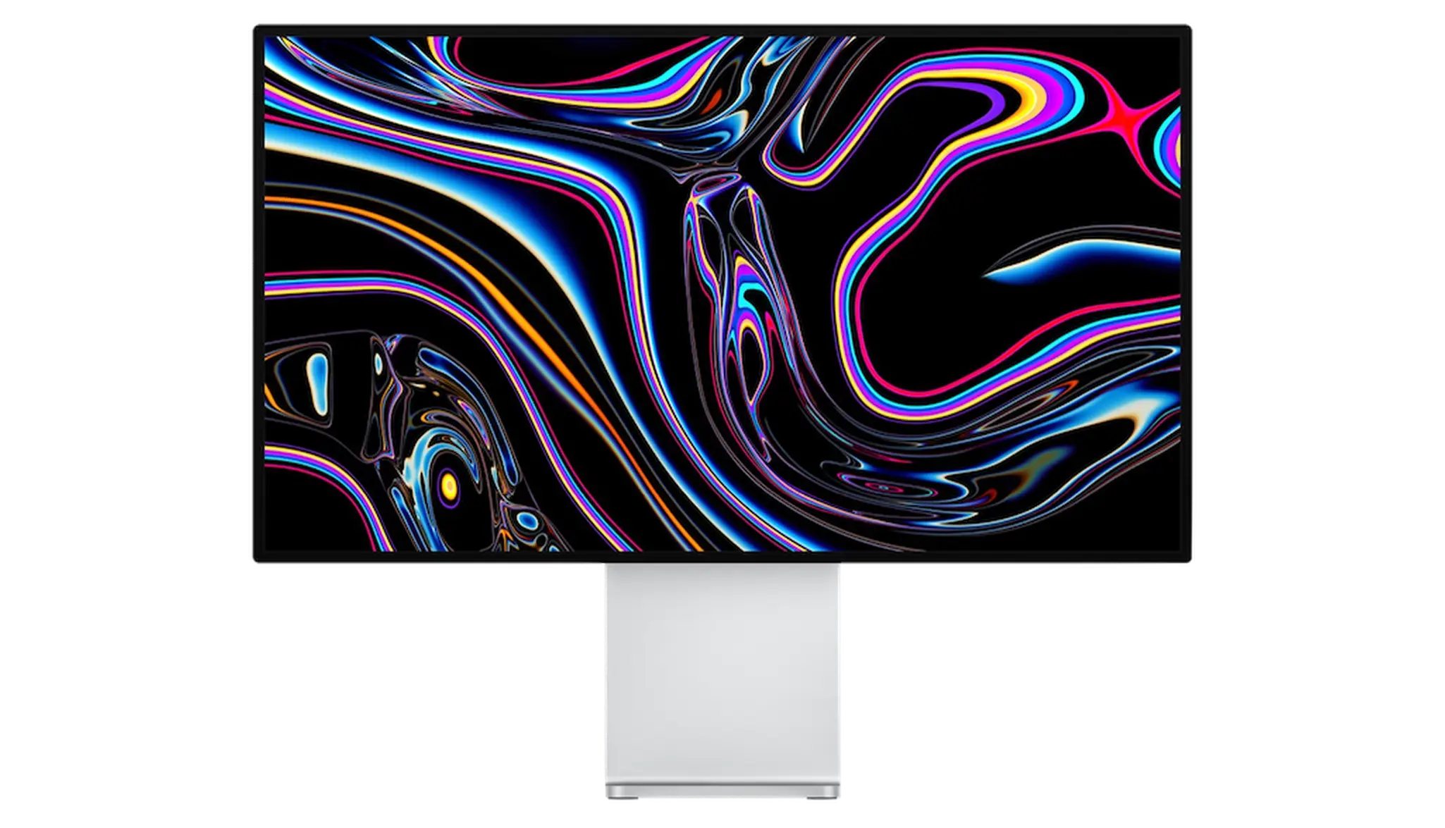 Apple Pro Display XDR med fargerikt mønster på skjermen