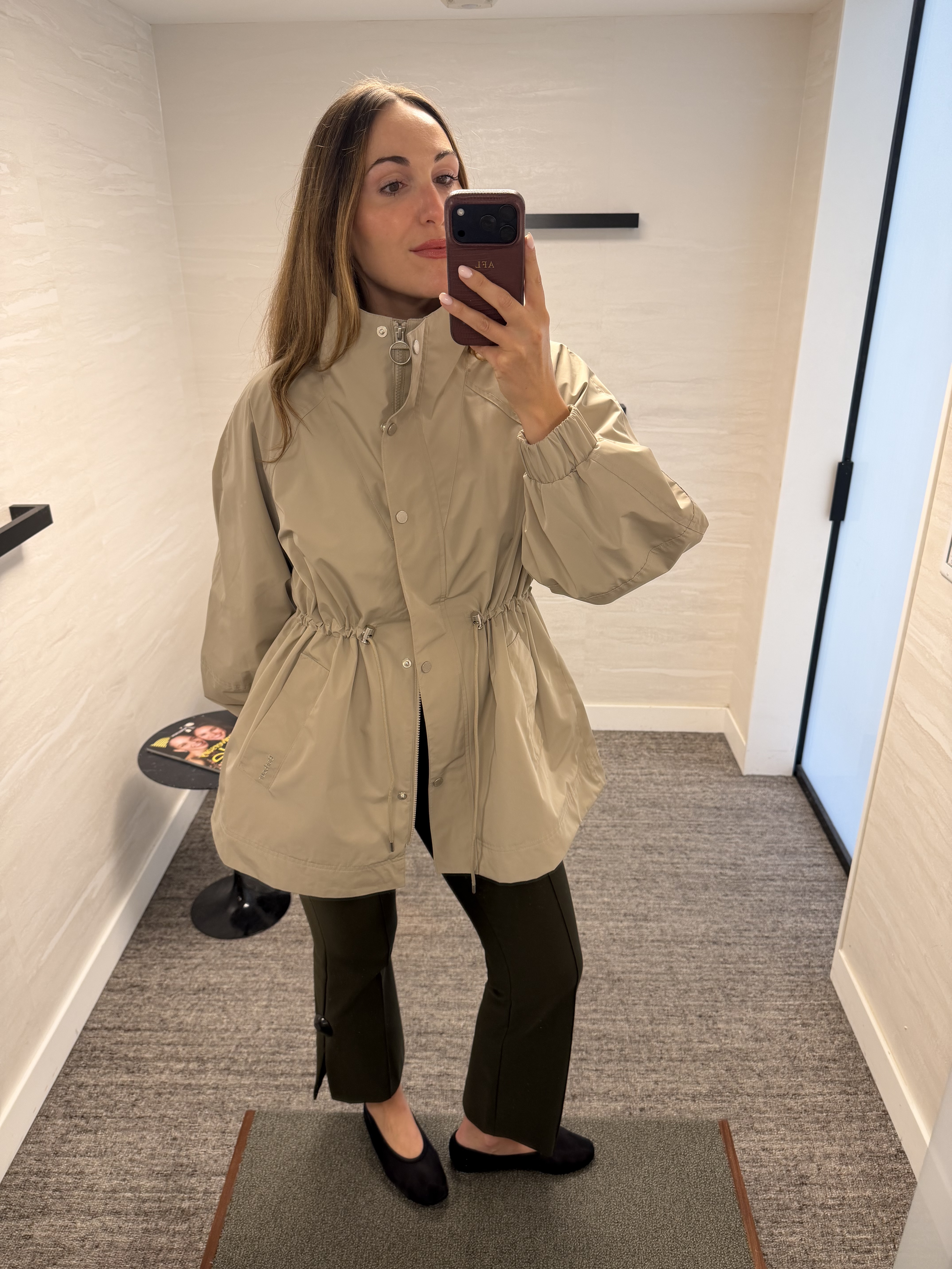 Senior fashion editor Anna LaPlaca wearing a Barbour funnel-neck jacket from the Nordstrom Anniversary Sale