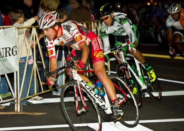 A Jelly Belly rider attacks late in the race