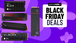 Black Friday PS5 SSD deals on a purple background