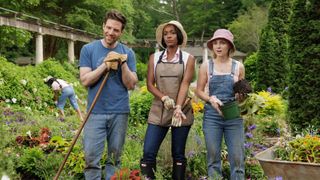 Ben Rappaport, Aja Naomi King and AnnaSophia Robb in NBC's Grosse Point Garden Society.