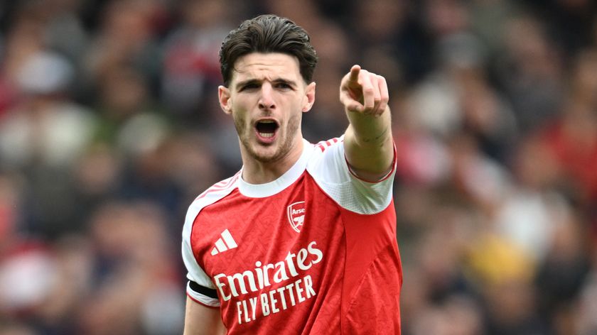  Declan Rice of Arsenal during the Premier League match between Arsenal and West Ham United at Emirates Stadium on October 04, 2025 in London, England.
