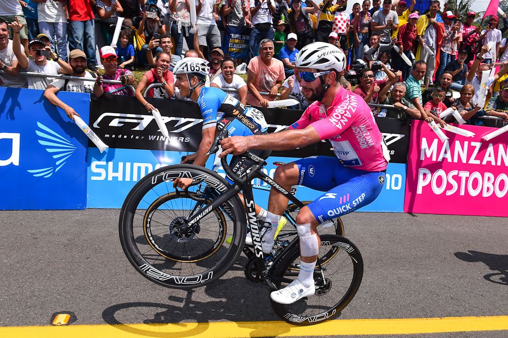 Fernando Gaviria (Quick-Step Floors) lost the leader's jersey on stage 4 of Colombia Oro y Paz, but he had something for fans at the finish