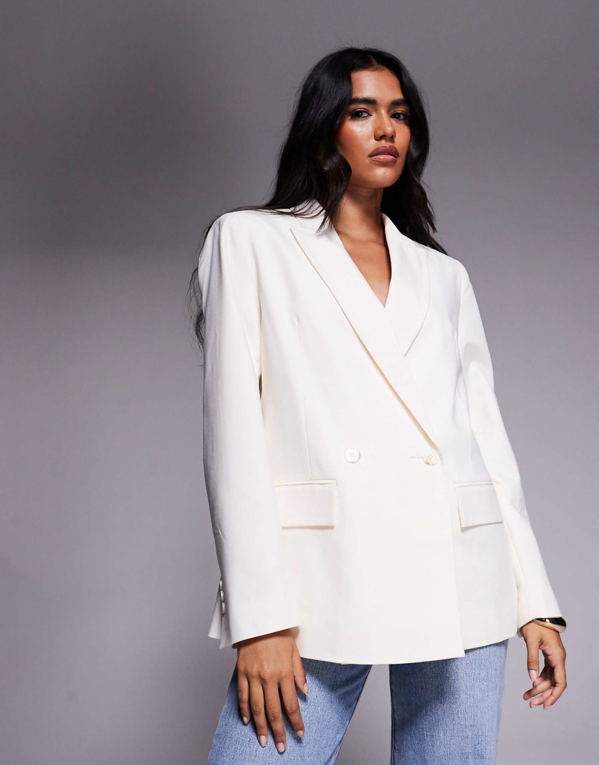 Asos Design Double Breasted Blazer in Cream