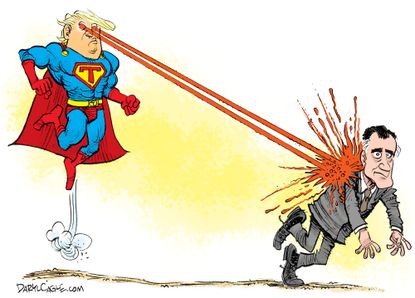 Political Cartoon U.S. Superman Trump Romney zap