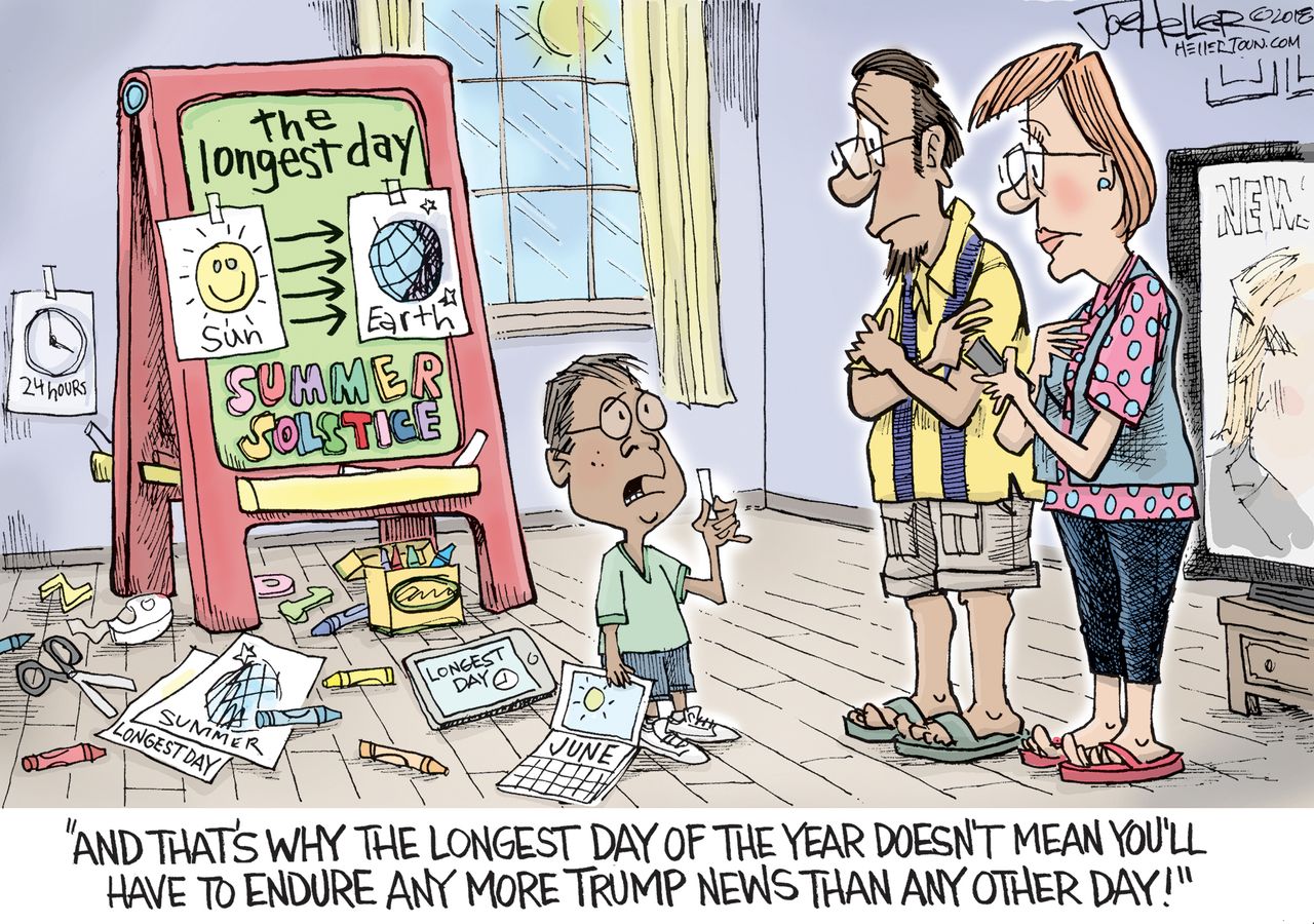 Political cartoon U.S. Trump summer solstice news children