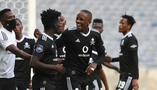 Linda Mntambo celebrates his goal with teammates