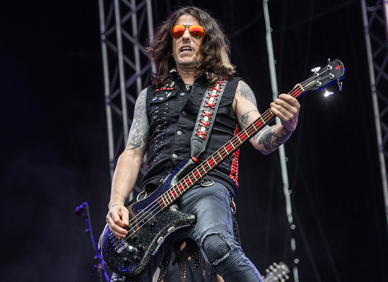 Rachel Bolan from the band Skid Row performs on stage during at the Tons of Rock festival in Oslo, Norway on June 21, 2023