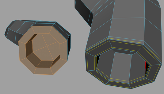 Extrude the edges around the wrist area to create a recess for the hand