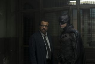 JEFFREY WRIGHT as Lt. James Gordon and ROBERT PATTINSON as Batman in The Batman