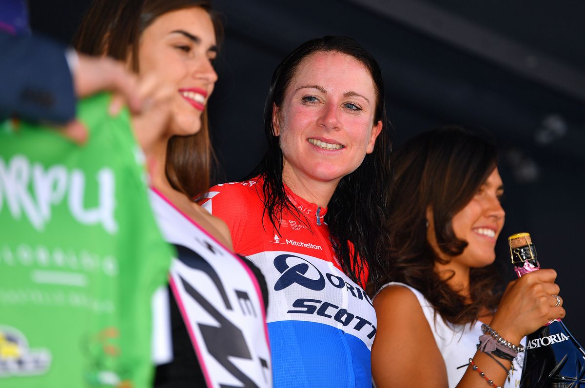 Annemiek van Vleuten (Orica-Scott) enjoying the view from the podium