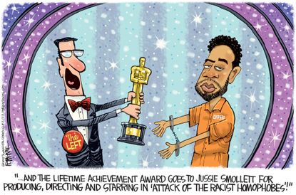 Political Cartoon U.S. Jussie Smollett liberal Oscars Academy Awards MAGA Trump Empire