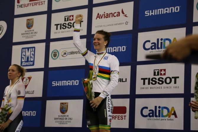 Amy Cure on the podium