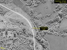 A large truck was observed on the access road between the Guard Barracks and Southern Support Area on May 15, 2018, at the Punggye-ri site in North Korea.