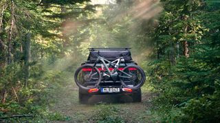 The Thule Epos bike rack rear with with mountain bikes loaded