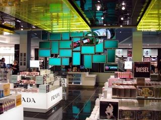 Heathrow's terminal 5 makes use of the latest a-v tech in its retail zones