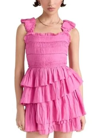 Sea Women's Cole Smocked Ramie Sleeveless Tiered Dress, Pink, S