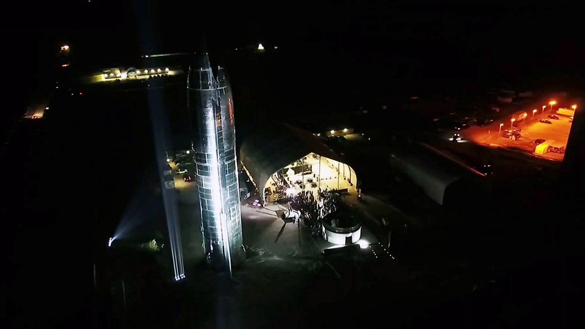 An aerial view of SpaceX&#039;s Starship Mk1 prototype, seen during Elon Musk&#039;s Starship update in South Texas on Sept. 28, 2019. 