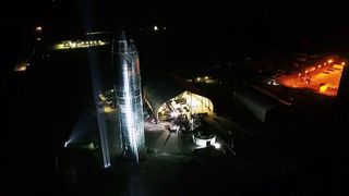 An aerial view of SpaceX's Starship Mk1 prototype, seen during Elon Musk's Starship update in South Texas on Sept. 28, 2019. 