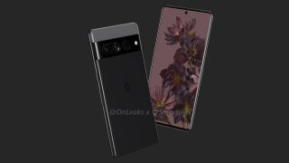 Alleged renders of the Google Pixel 7 Pro in a black colorway, from the front and back