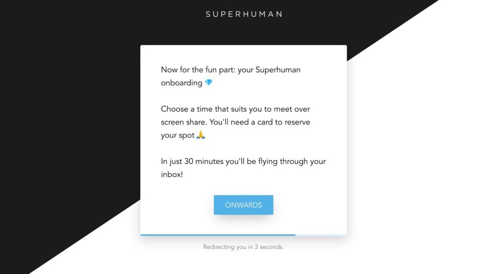 A screenshot of the onboarding process for Superhuman