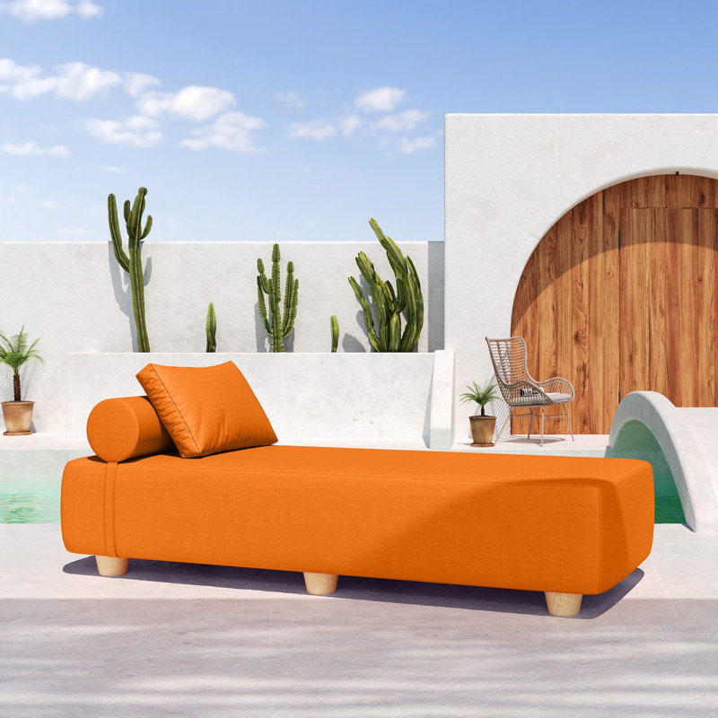 Hokku Designs Alvy Outdoor Sunbrella Luxurious Chaise Sun Lounger With Hevea Wood Feet | Wayfair