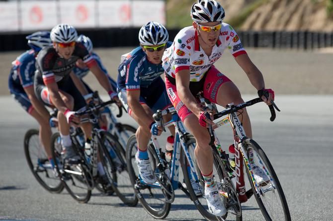 Chris Kriek leads a breakaway group, collecting a few Cash Call Mortgage riders in his wake.