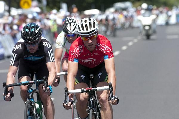 Mark Renshaw (02 Networks), Chris Sutton (Team Sky) and David Pell (Lowe Farms/Boomaroo Nurseries) formed a break nearing the finish to the race.
