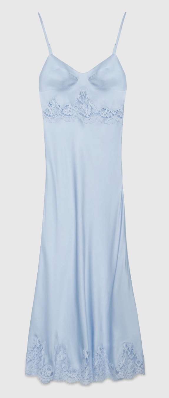 Satin Slip Dress With Lace - 36 / Yellow