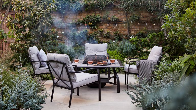 dobbies fire pit patio ideas with chairs