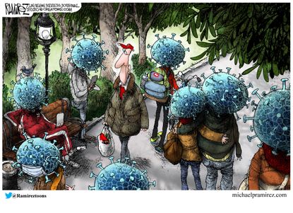 Editorial Cartoon U.S. people gathering in parks spreads coronavirus not safe