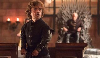 Tyrion LAnnister and Tywin Lannister In The Laws Of Gods And Men on HBO's Game Of Thrones