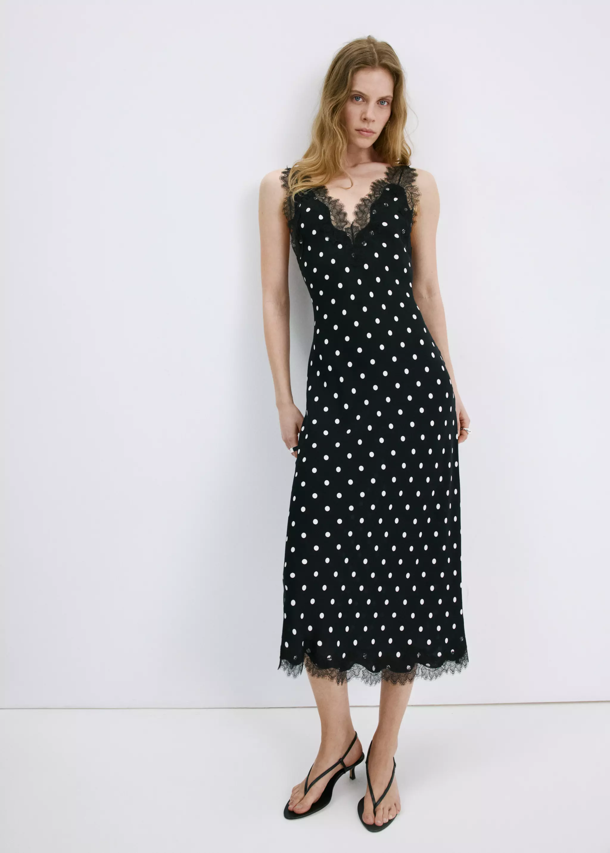 Polka Dot Dress With Lace Detail - Women | Mango United Kingdom