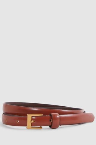 Reiss Thin Leather Belt in Tan