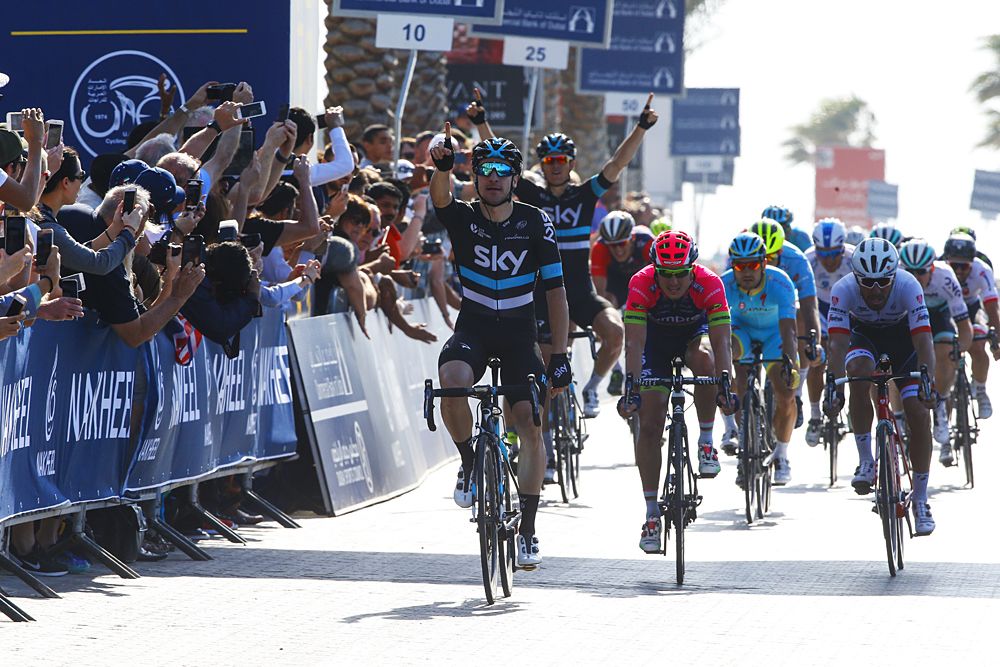 Elia Viviani (Team Sky) wins the stage 2 bunch sprint