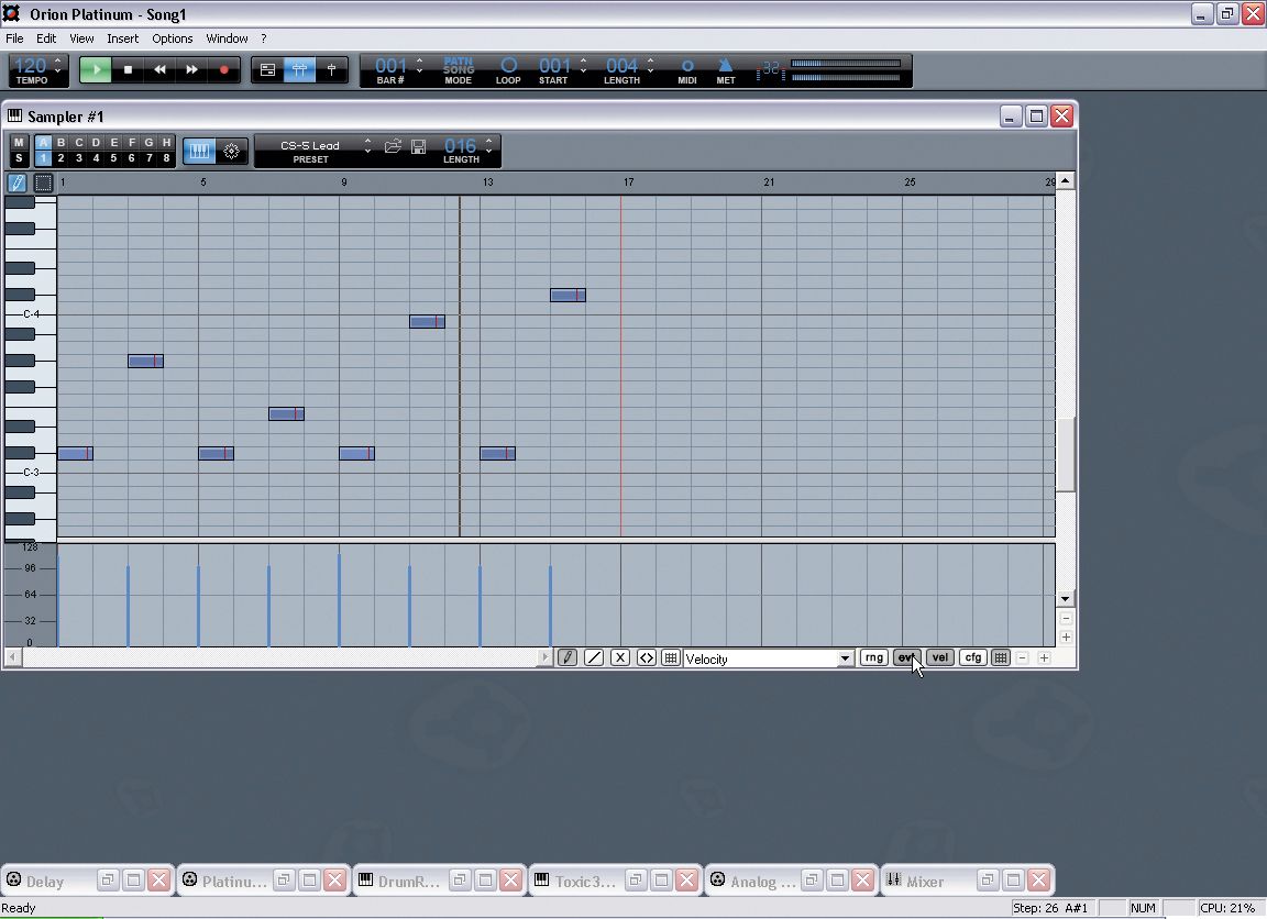 Orion's pattern-based sequencer is very simple.