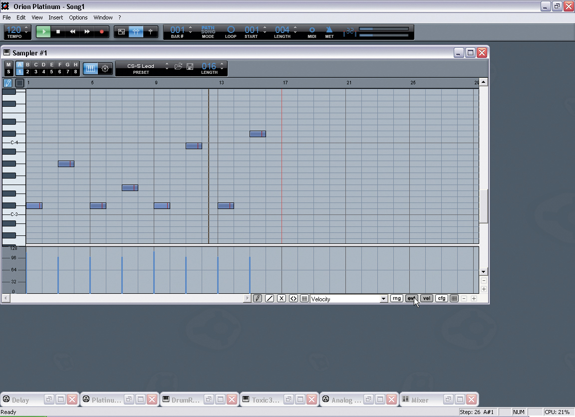 Orion's pattern-based sequencer is very simple.